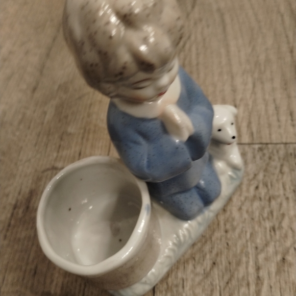 Porcelain Boy Praying with Lamb Ceramic Figurine Votive Candle Holder Vintage - Picture 4 of 12